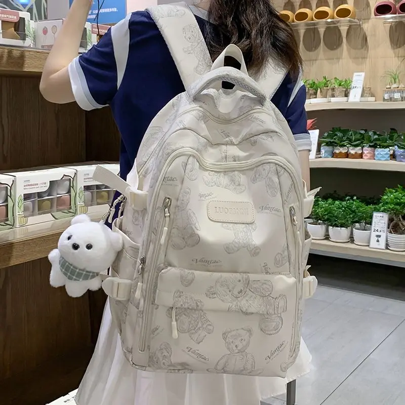 

Schoolbag Female Junior High School Student Preppy Style Stain-Resistant Printed Bear Special-Interest Design Backpack