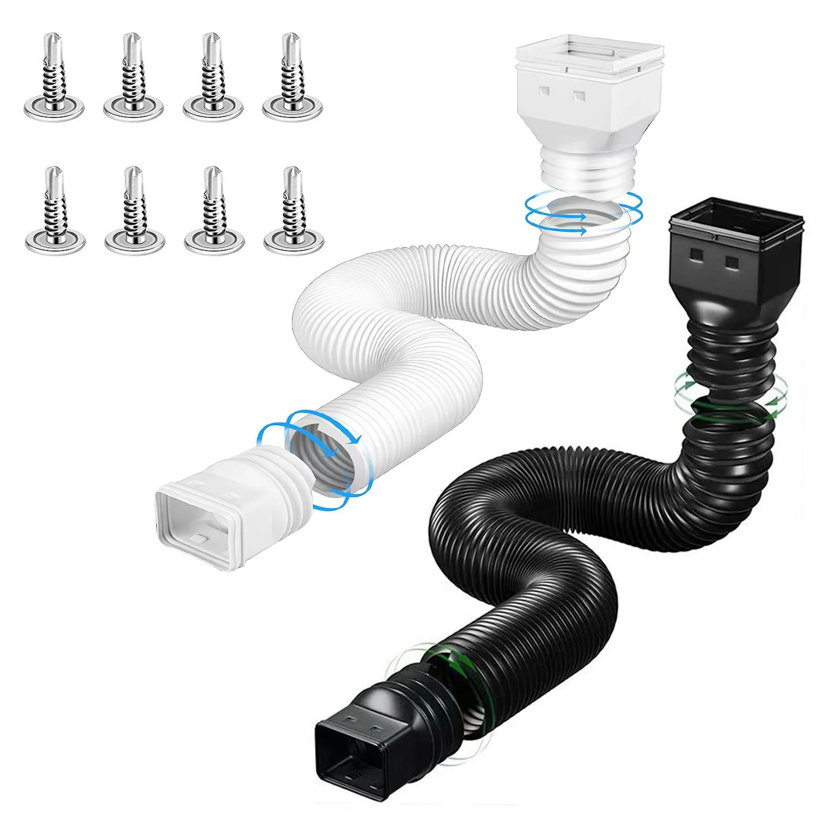 Rain Gutter Downspout Extensions Flexible Down Spout Drain Extender with 3x4in and 2x3in Connectors Screws for Included