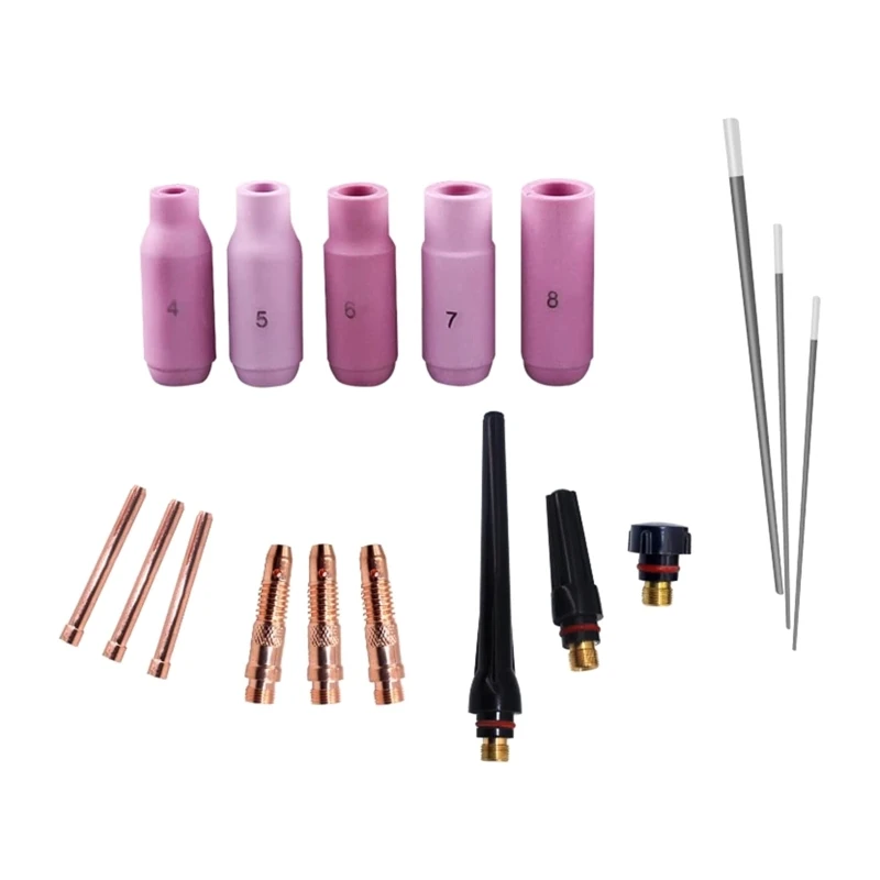 Welders Welding Torch with Tig Cup/Collet Body Nozzle Electrode Suitable for 17/18/26 Tig Welding Torch