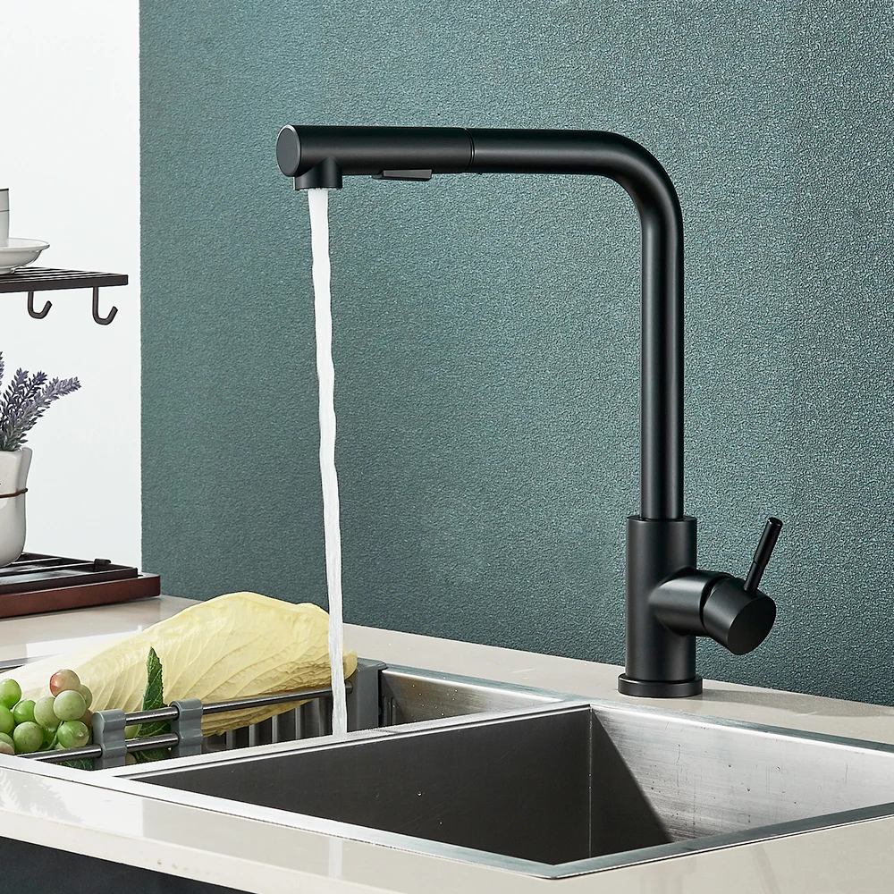 Black Pull Out Kitchen Sink Faucet Two Model Stream Sprayer Nozzle Stainless Steel Hot Cold Wate Mixer Tap Deck