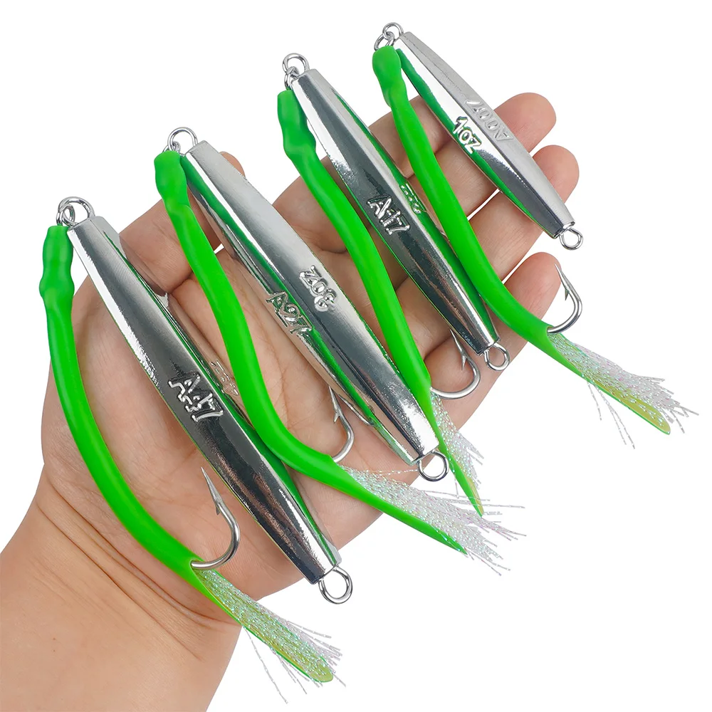 

2Pcs Diamond Jigs Fishing Lures with Split Tube Tail and Stainless Steel Hook Metal Jigging Spoon Baits for Saltwater Fishing