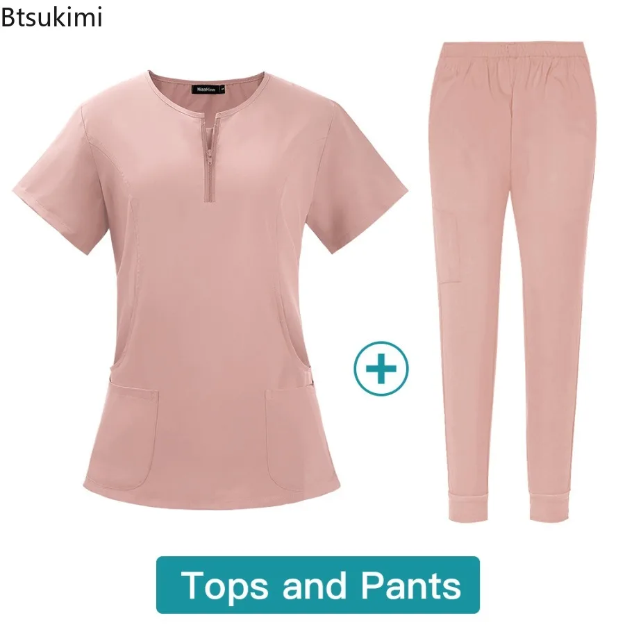 New Medical Surgical Uniforms Woman Scrub Set Beauty Salon Workwear Clinical Scrubs Top Pocket Pants Vet Doctor Zip Nursing Suit - view 2