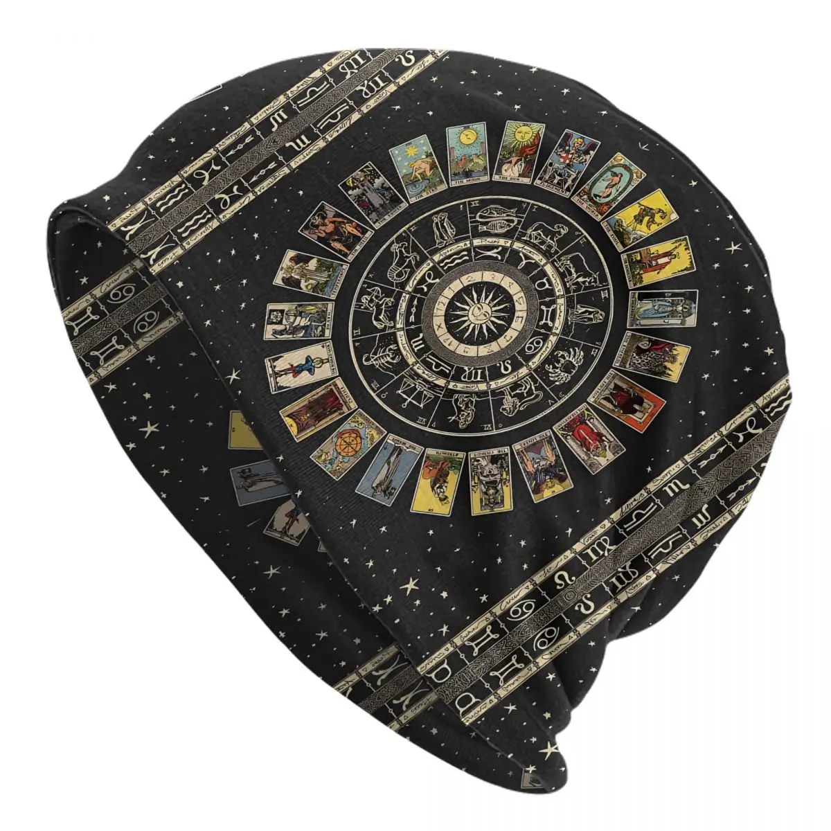 Wheel Of The Zodiac, Astrology Chart And The Major Arcana Tarot Men Women Thin Beanies Cycling Ski Cap Double Layer Fabric Hat