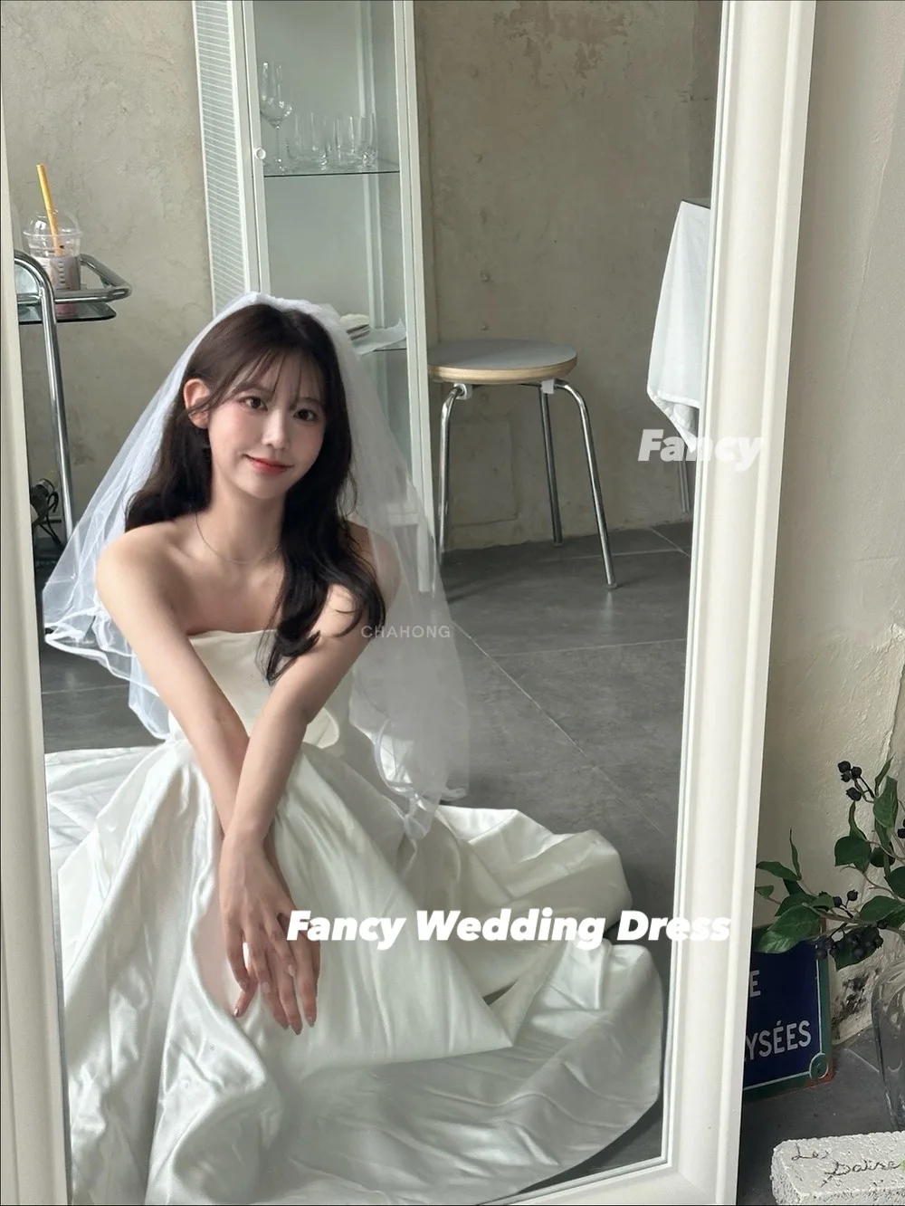 فستان زفاف كوري بسيط فاخر بدون حمالات بفيونكة عالية الجودة من الساتان الناعم فساتين سهرة على شكل حرف A مشد خلفي لحفلات الزفاف حسب الطلب #4