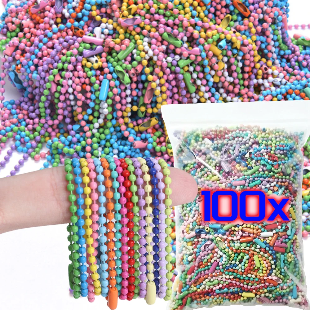 10/100Pcs Colorful Ball Bead Chains Fits Dolls/Key Chain/Label Hand Tag Connector For DIY Bracelet Jewelry Making Accessories