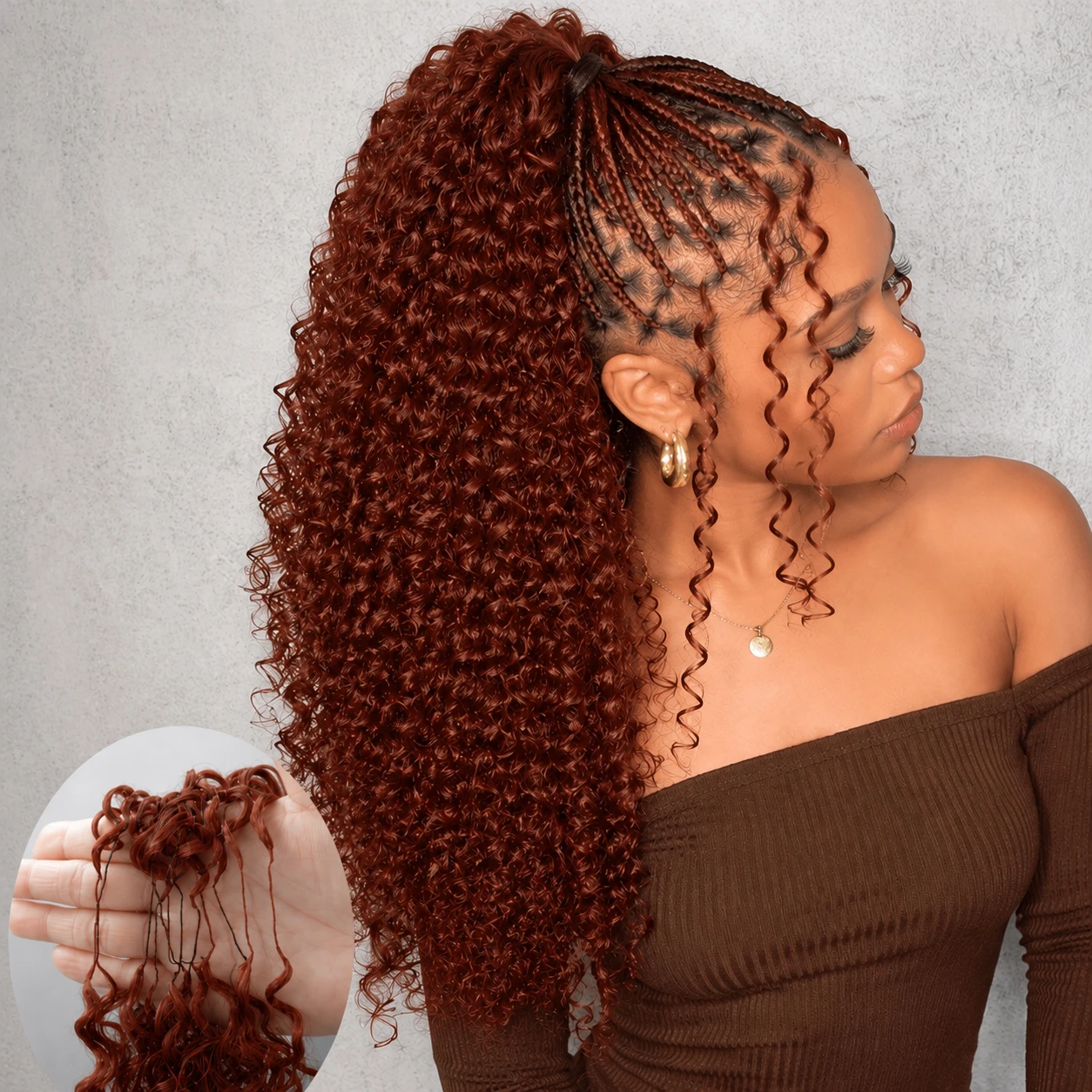 Extensions de cheveux humains 100% naturels, boucles en spirale petites, effet miracle, couleur brun rougeâtre, pour tressage au crochet.