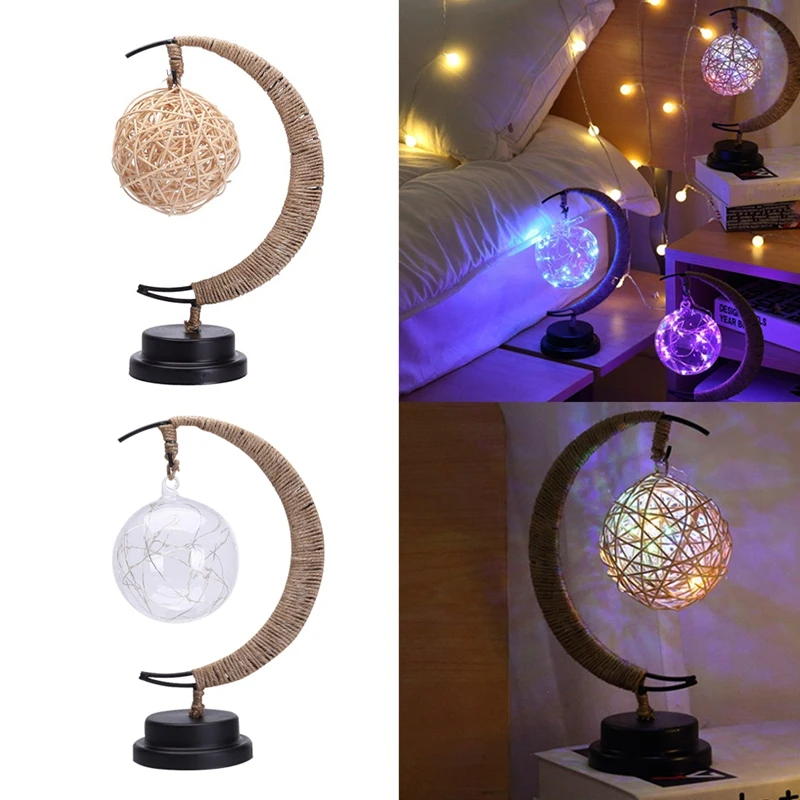 

Светодиодный Ночной светильник, звезды, луна, рандомный ротанговый шар, подарок для детей на день рождения, ручная работа, пеньковая веревка, USB, кованый железный стол, рандомный