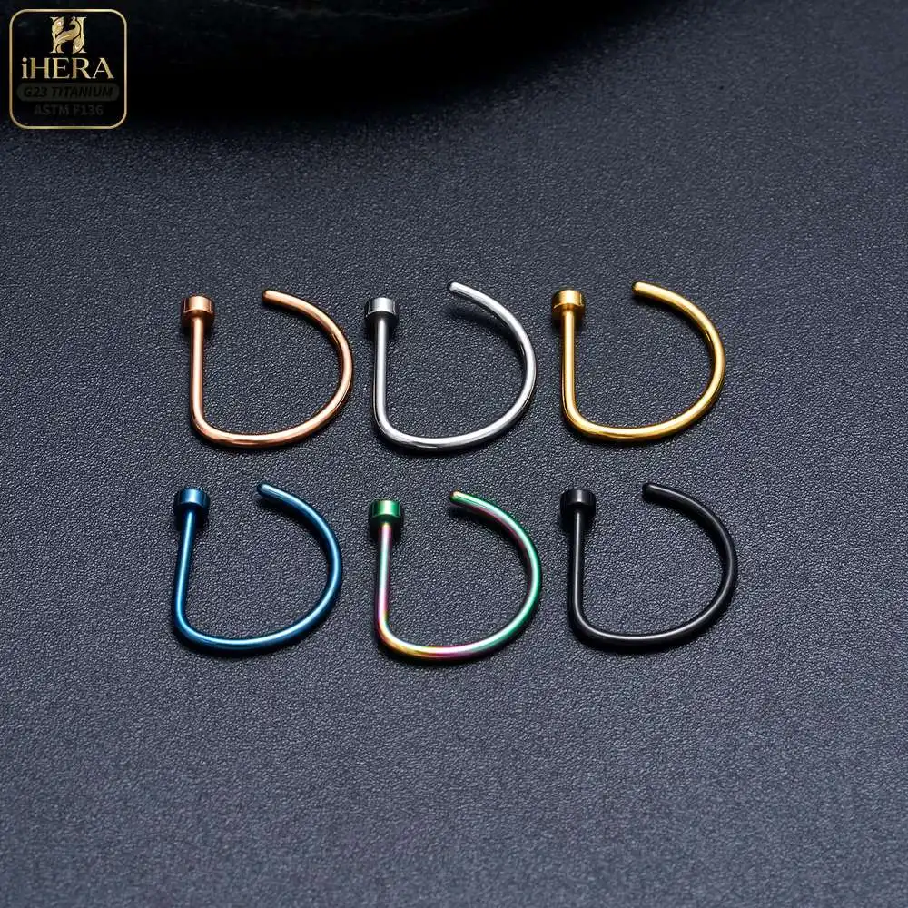1/10PCS ASTM F136 Titanium Fake Nose Ring Hoop Non Piercing D Shape Nostril Lip Septum Earring Body Jewelry Kit