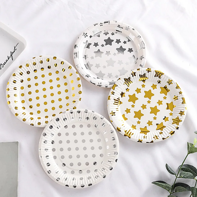 White and Gold Party Supplies Disposable Tableware Set Silver Party Paper Plates Birthday Party Decor Bridal Shower Supplies