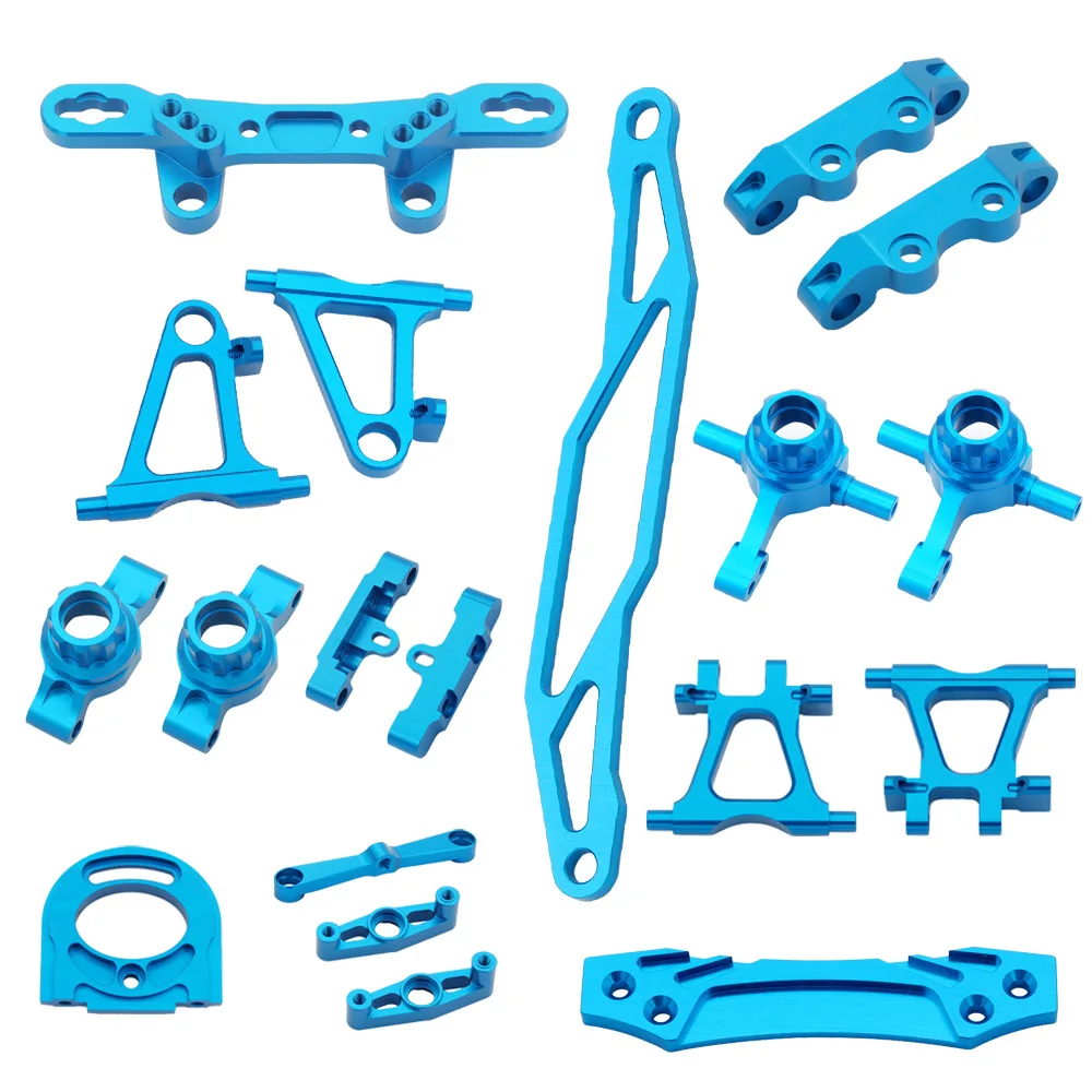 

02 RC model car aluminum alloy upgraded OP parts front and rear swing arm steering cup motor seat, etc., blue