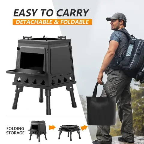 लकड़ी जलाने वाला कैंप स्टोव पोर्टेबल कास्ट आयरन लकड़ी का स्टोव आउटडोर हाइकिंग पिकनिक BBQ यात्रा के लिए 10 best sales खाना पकाने का चूल्हा - №3
