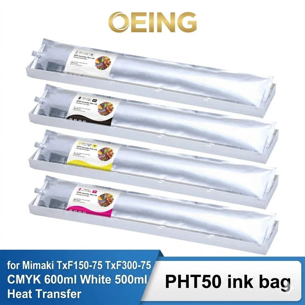Compatible PHT50 DTF Pigment Ink Bag for Mimaki TxF150-75 TxF300-75 CMYK 600ml White 500ml Heat Transfer