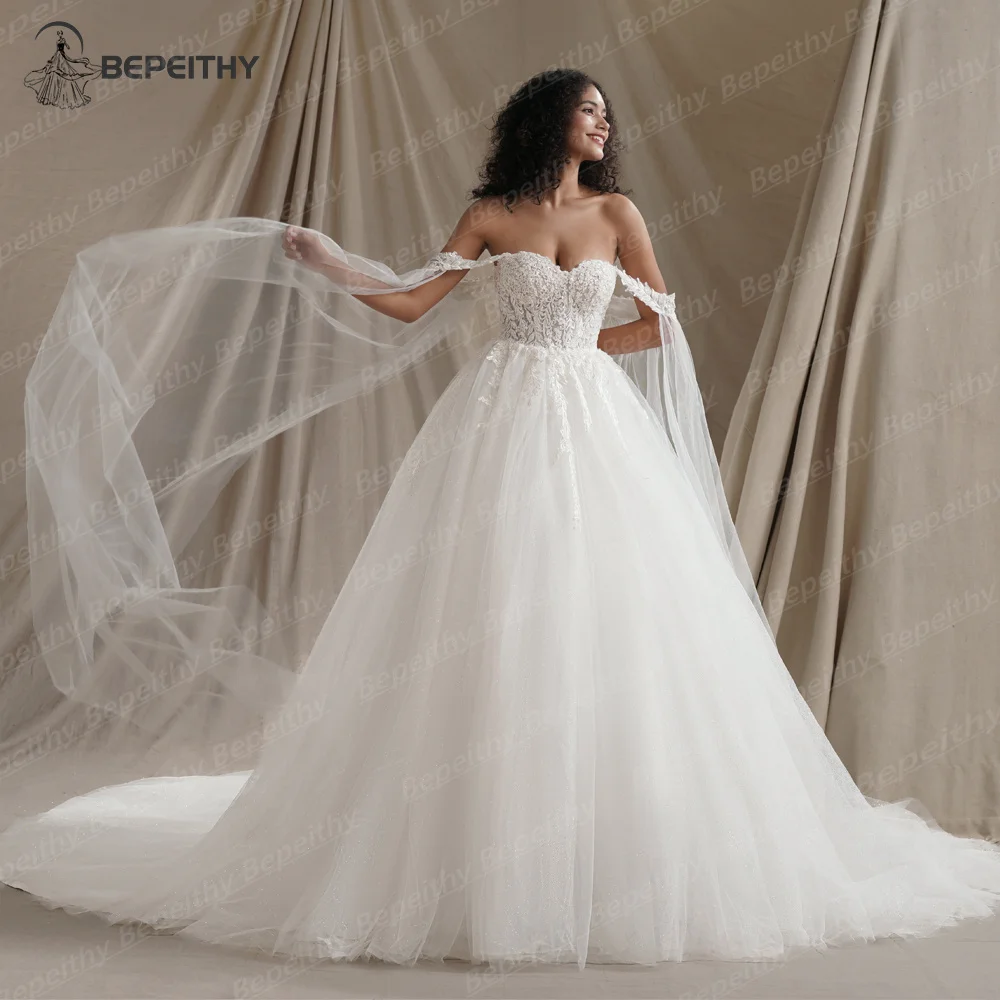 BEPEITHY-vestidos de Boda de Princesa personalizados con escote en forma de corazón y purpurina para mujer, vestido de baile nupcial de color marfil