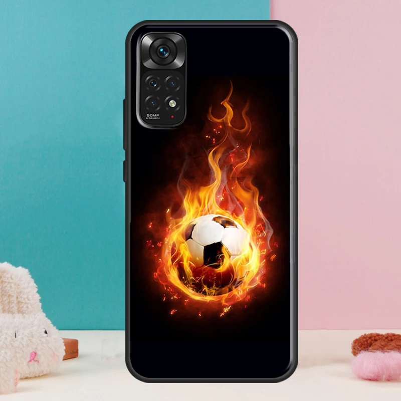 Fire Football Soccer Ball Case For Xiaomi Redmi Note 12 11 10 9 8 Pro 9S 10S 11S 12S Redmi 12C 9A 9C 10A 10C Coque