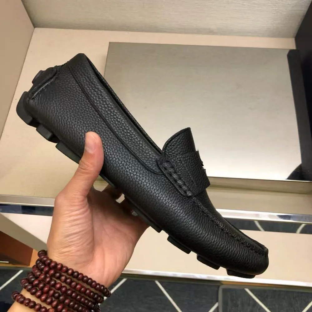 2026 Top Quality Men Genuine Leather Driving Loafers Solid Black Soft Comfort Casual Business Penny Loafers Non Slip Flats Shoes