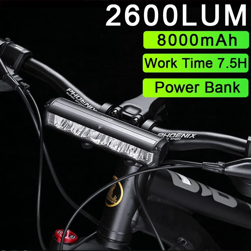Ensemble de feux avant de vélo rechargeables par USB, lumières de vélo à montage LED, lumières de sauna étanches, pièces d'éclairage, 2600 lador, 8000mAh, super lumineux