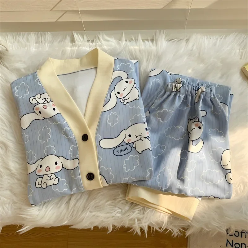 Sanrio cute jade cinnamon dog cartoon two-piece pajamas women\'s autumn long-sleeved princess style loungewear set