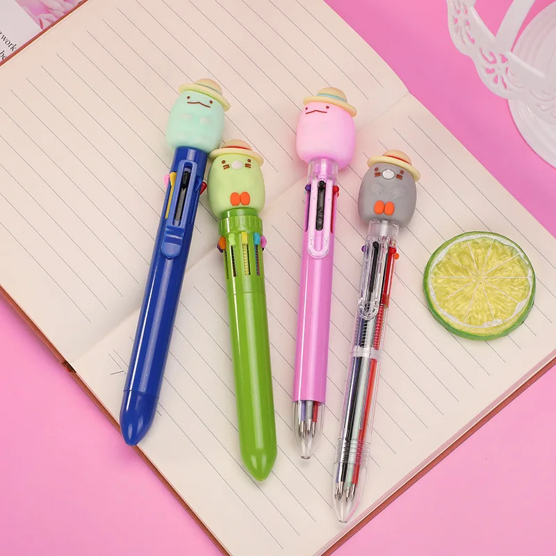 20PCS  New cartoon six color ballpoint pen with hat lovely gift pen  multi-color signature pen multi-color