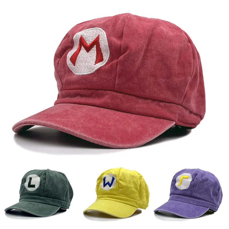 Anime Super Luigi Bros Hat Washed Retro Cartoon Cute Fashion Embroidery Letter Sun Cap Cosplay Costumes Accessories Cotton