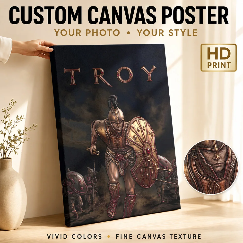 Troy Movie Warrior Canvas Poster Customized Photo Vintage Movie Wall Paintings Decoration for Home Theater Gift for Collectors