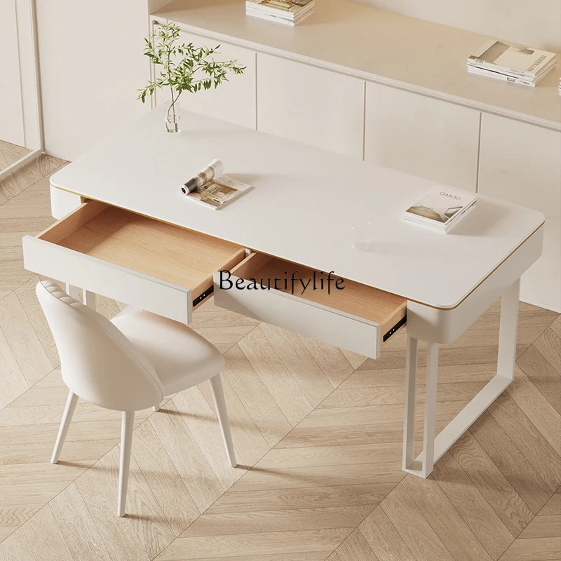 Легкий роскошный стол из чистого белого камня, современный минималистичный рабочий стол для небольшой квартиры