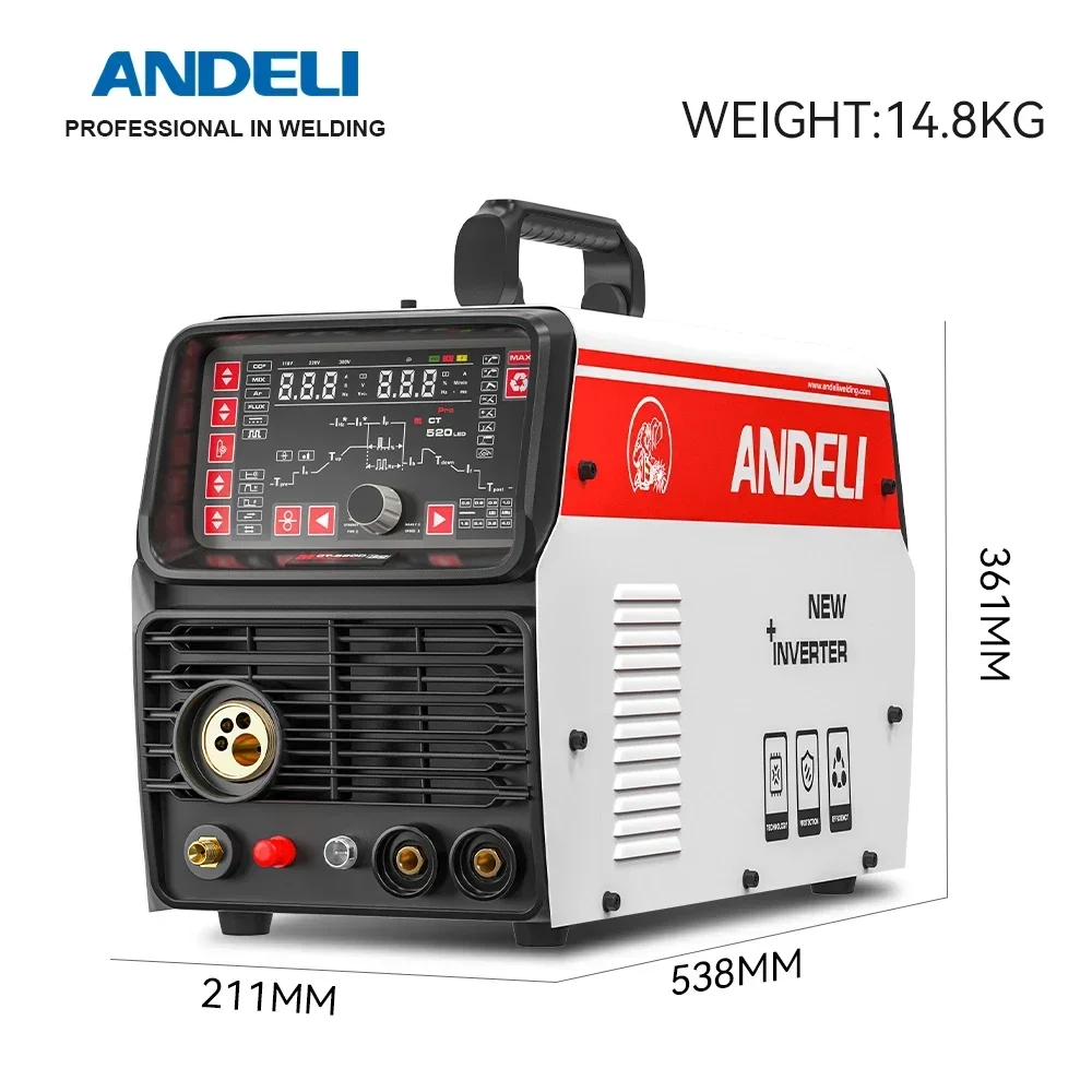 ANDELI 2023 جديد وصول MCT 110 فولت/220 فولت LED MCT-520DPLPRO 7 في 1 الطيار قوس قطع ماكس 25 مللي متر متعددة الوظائف ماكينة لحام الألومنيوم