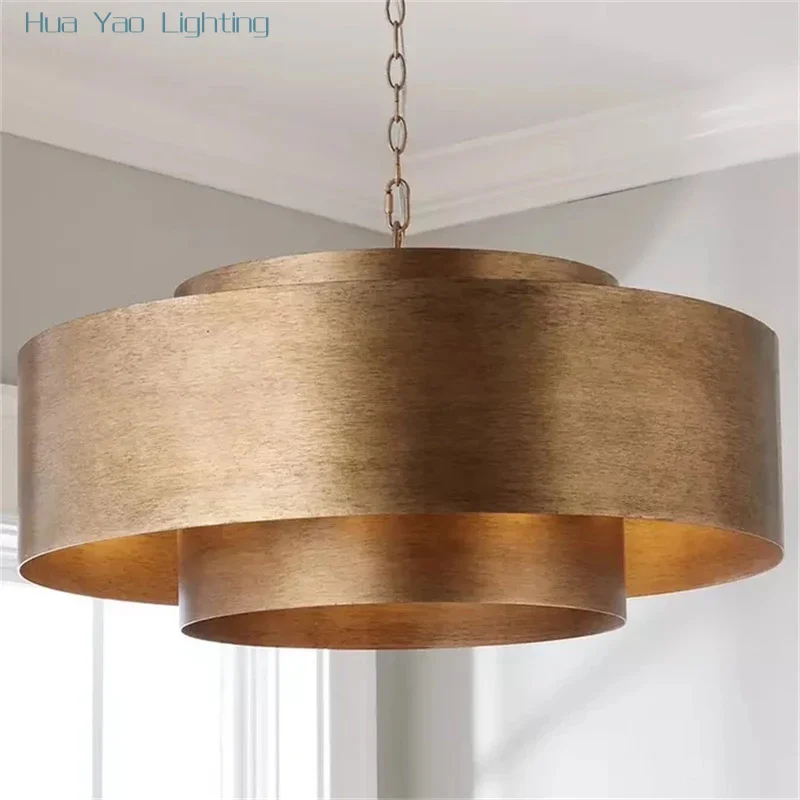 American French vintage round pendant lights dining room living room old metal lamps hotel bar personality decor hanging lights