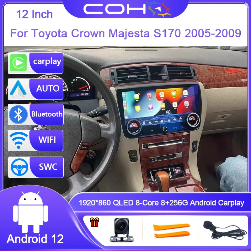 

Для Toyota Crown Majesta S170 2005-2009 Android 12,0 Octa Core 8 + 256G 12 дюймов Автомобильный мультимедийный плеер стерео приемник радио