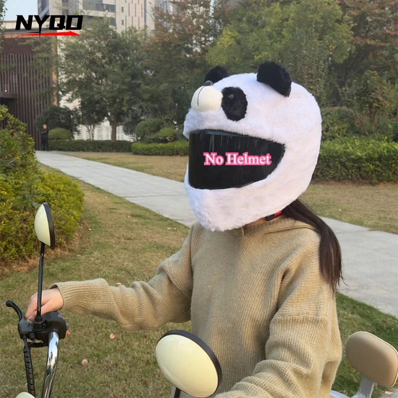 Cartoon Plush Motorcycle Helmets Cover Armet Cover Fluffy Animal Panda Motorcycle Helmet Protection Decoration for Outdoor Ride