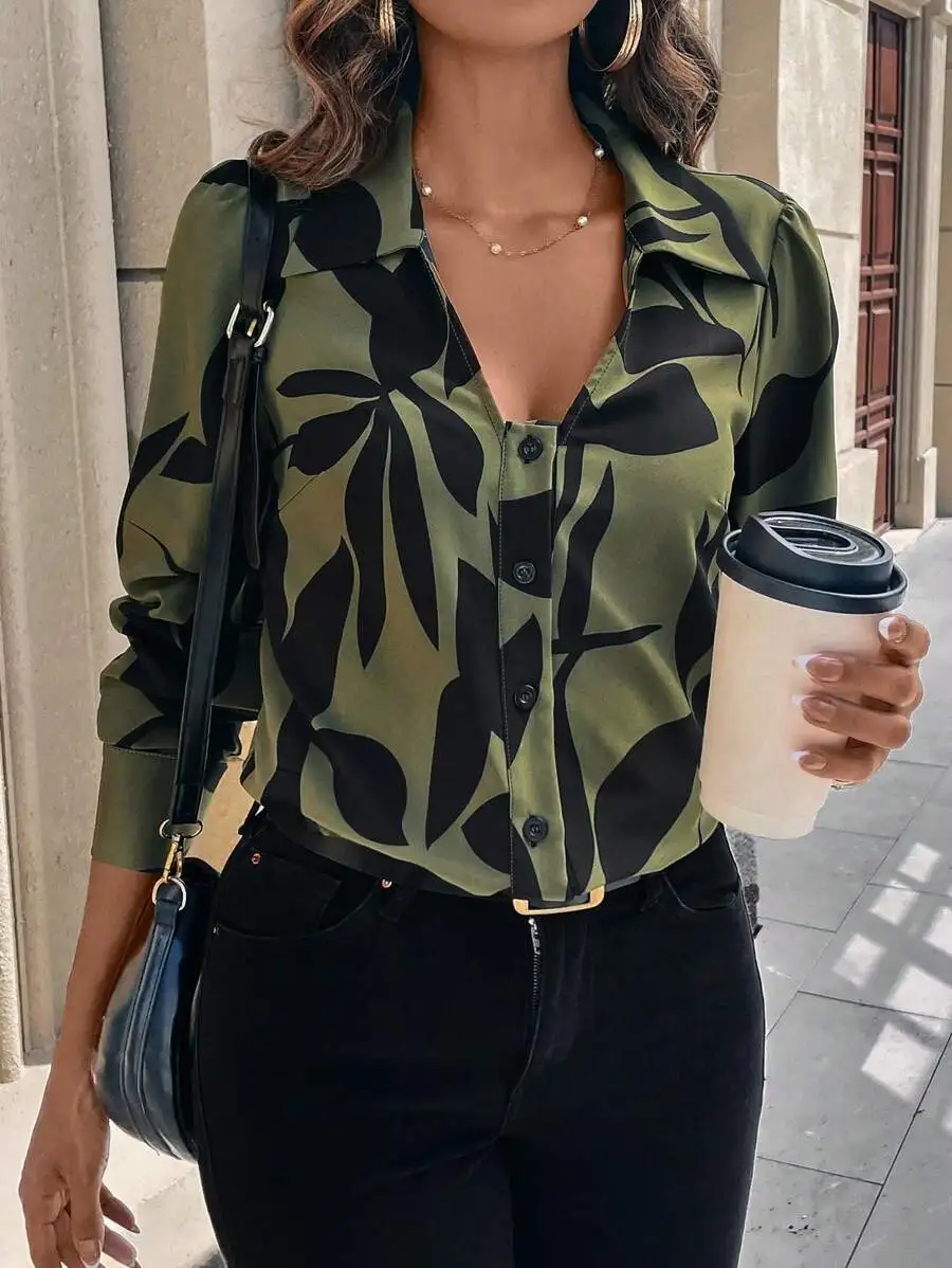 Womens Floral Print Long Sleeve Casual Shirt Spring Summer