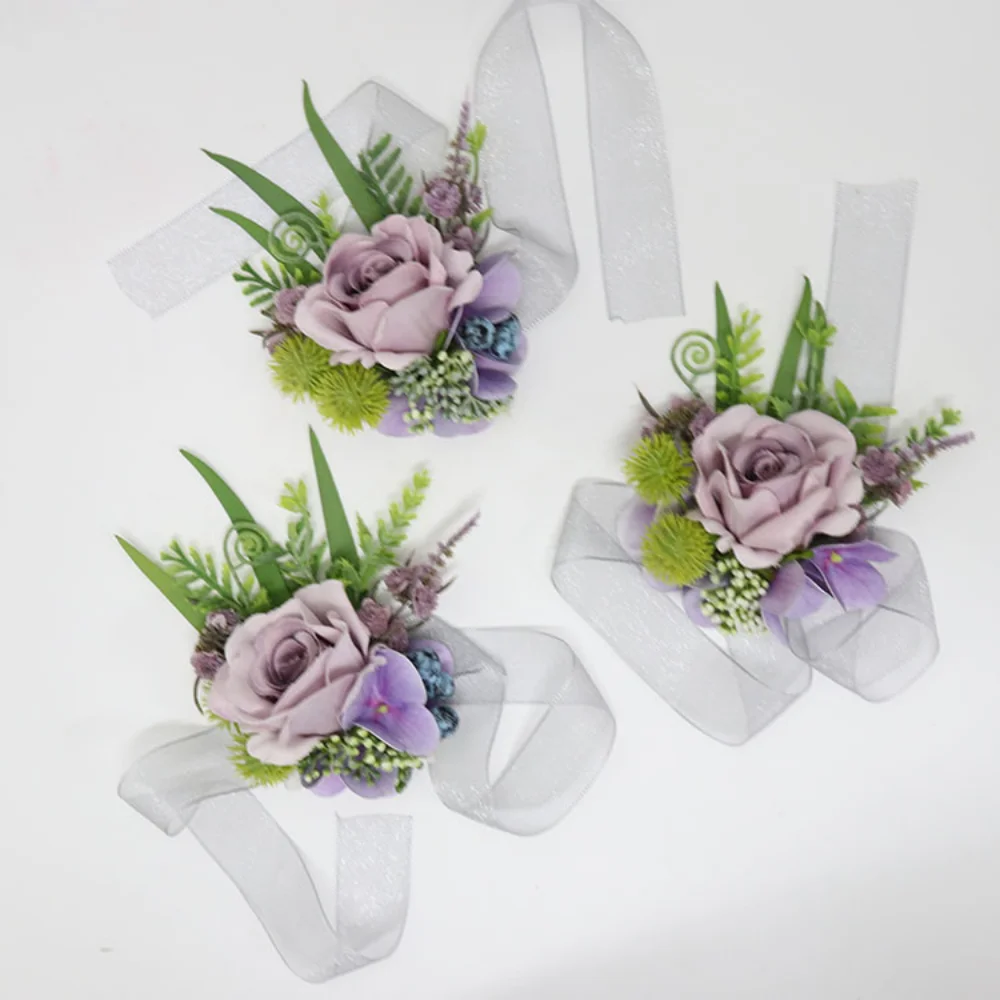 Classic Lilac Boutonniere for Wedding Man Suits Pins Silk Rose Handemade Fake Flowers Accessoires De Mariage Prom Cermony Decor