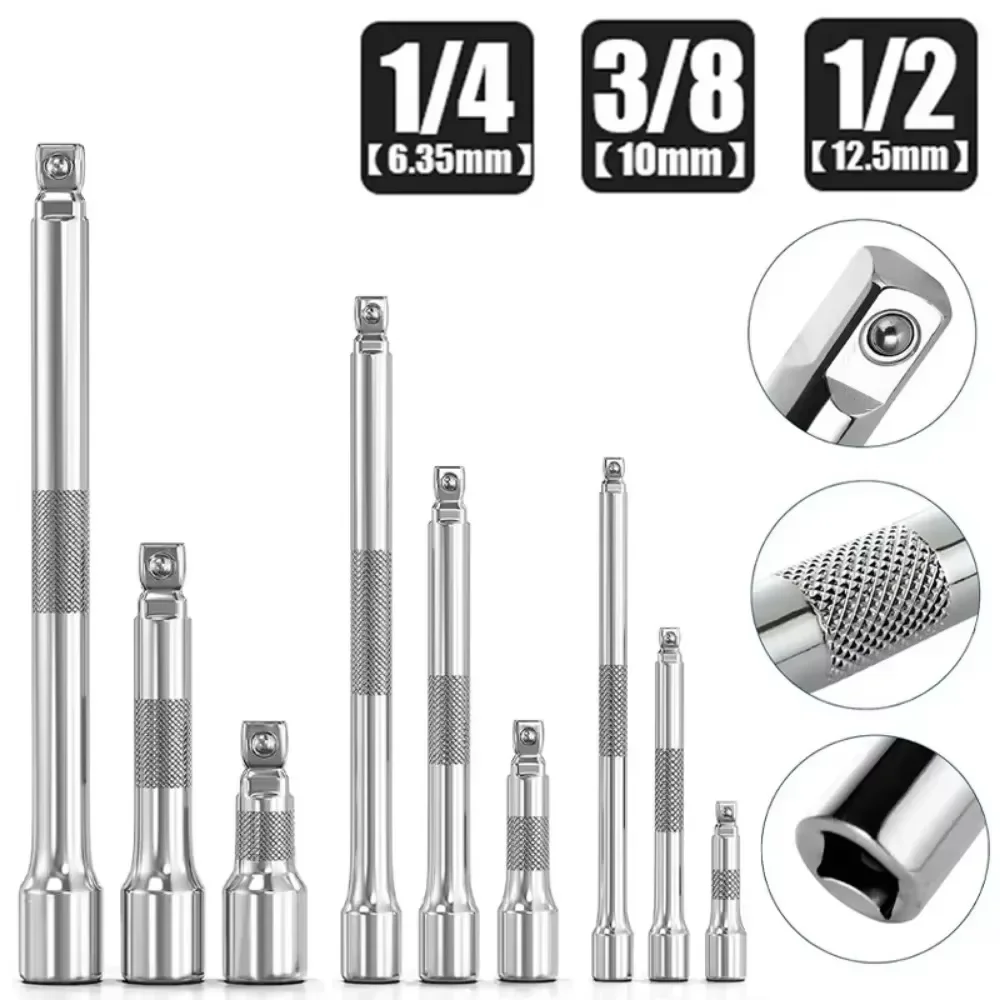 1/4" 3/8" 1/2" Drive Extension Set Socket Ratchet Wrench Extension Bar,50/100/150/250mm Ratchet Wrench Socket Extender Hand Tool image 5