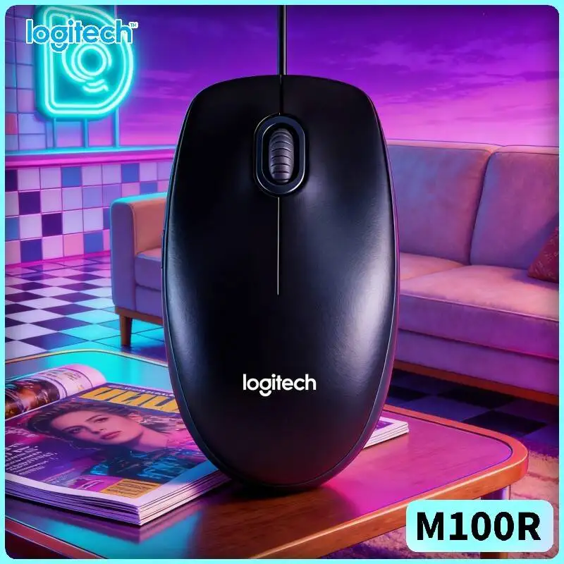 

Premium Logitech M100R Optical Wired Mouse 1000DPI High Precision 1.8m Tangle-Free Cord for Office Home School Computer Laptop