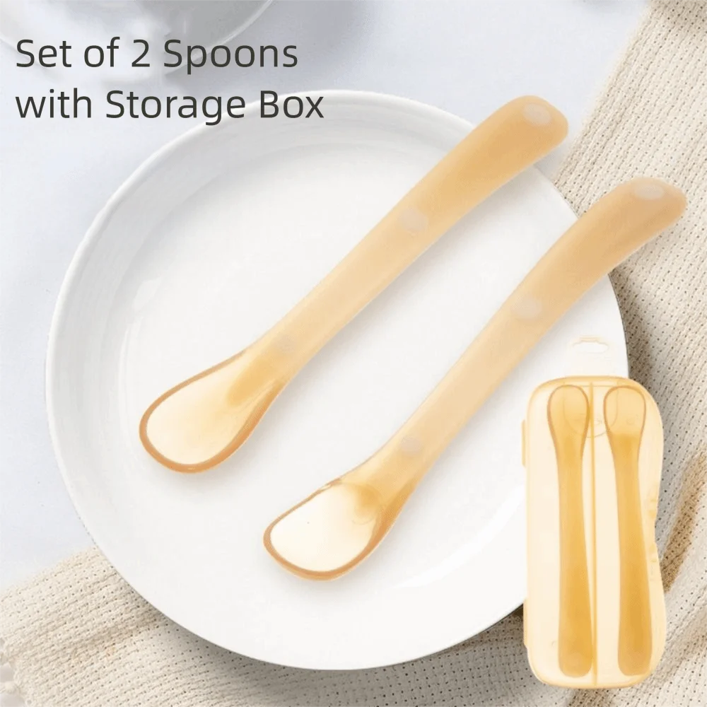 

Soft Silicone Silicone Baby Spoon Safe Design Mini Size Weaning Spoon Easy Clean Dustproof Cover Ergonomic Spoon Teething Period