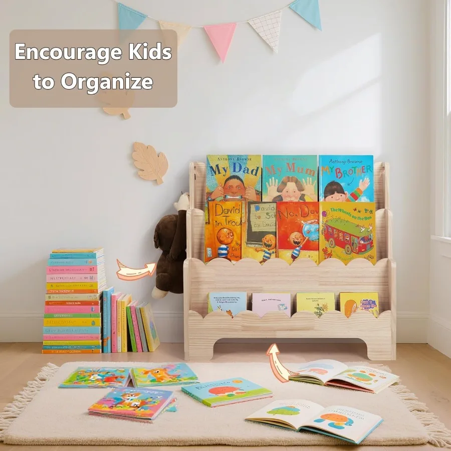 رف كتب خشبي مكون من 3 طبقات لغرفهم الأمامية رف كتب مونتيسوري للأطفال الصغار مثالي لغرف الأطفال والفصول الدراسية والمنزل