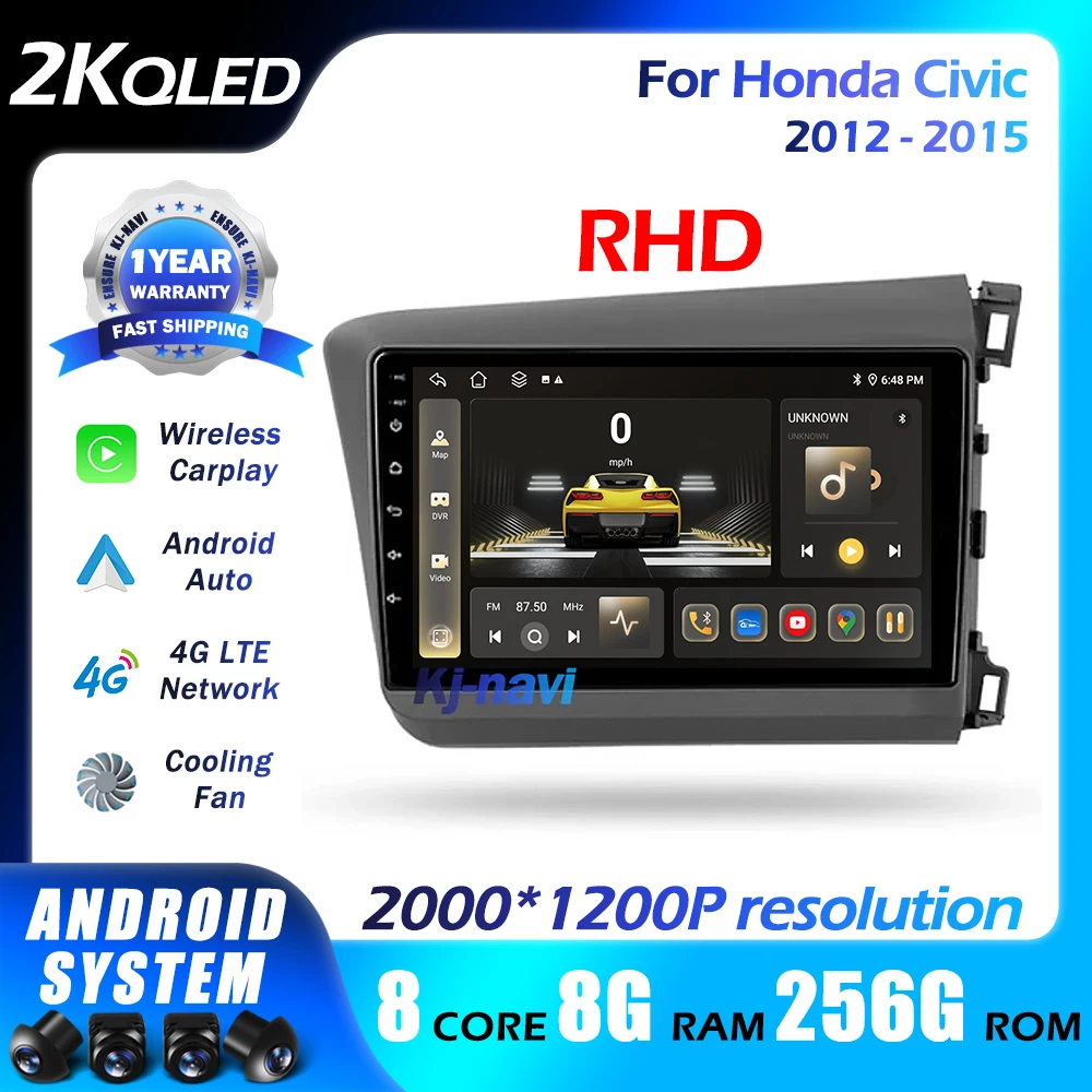 

Car Radio Android 14 For Honda Civic 2012-2015 RHD Multimedia stereo player Carplay Android Auto 4G BT 5GWifi DSP RDS GPS