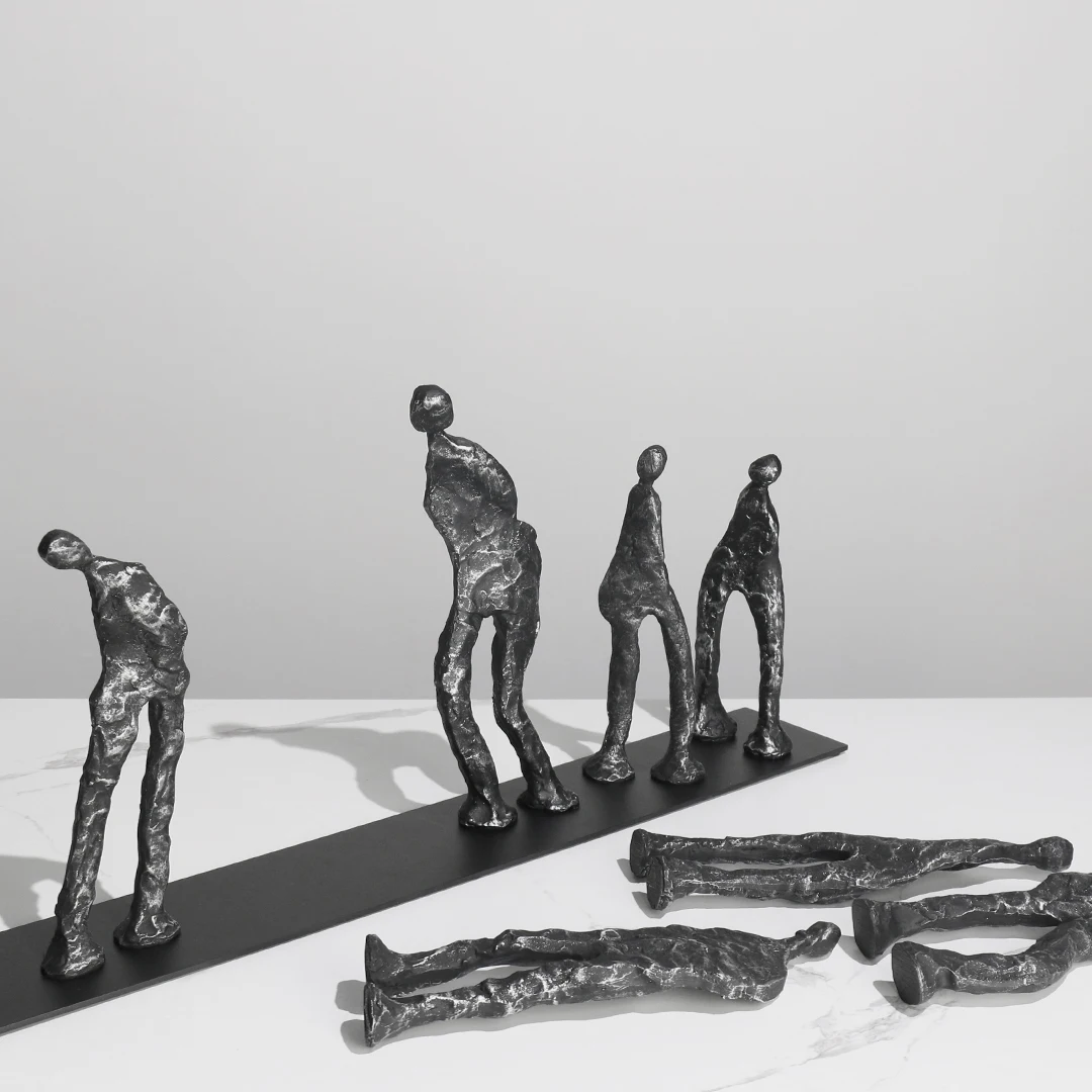 2024 New Creative Modern Black 7 Stand Abstract Figures Sculpture For Home Living Room Hotel Decorations Attic Ornaments Gifts