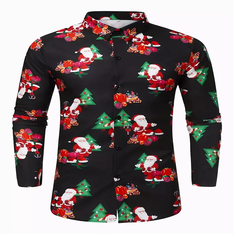 Christmas suit lapel long sleeve shirt daily outing Christmas party men\'s shirt casual fashion men\'s wear comfortable and soft