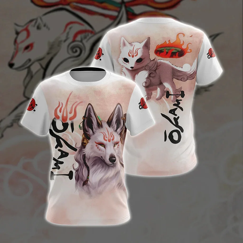 

2024 Summer Men's 3D Printing Okami Fox Video T-shirt Children's Street Leisure Sports Large Top