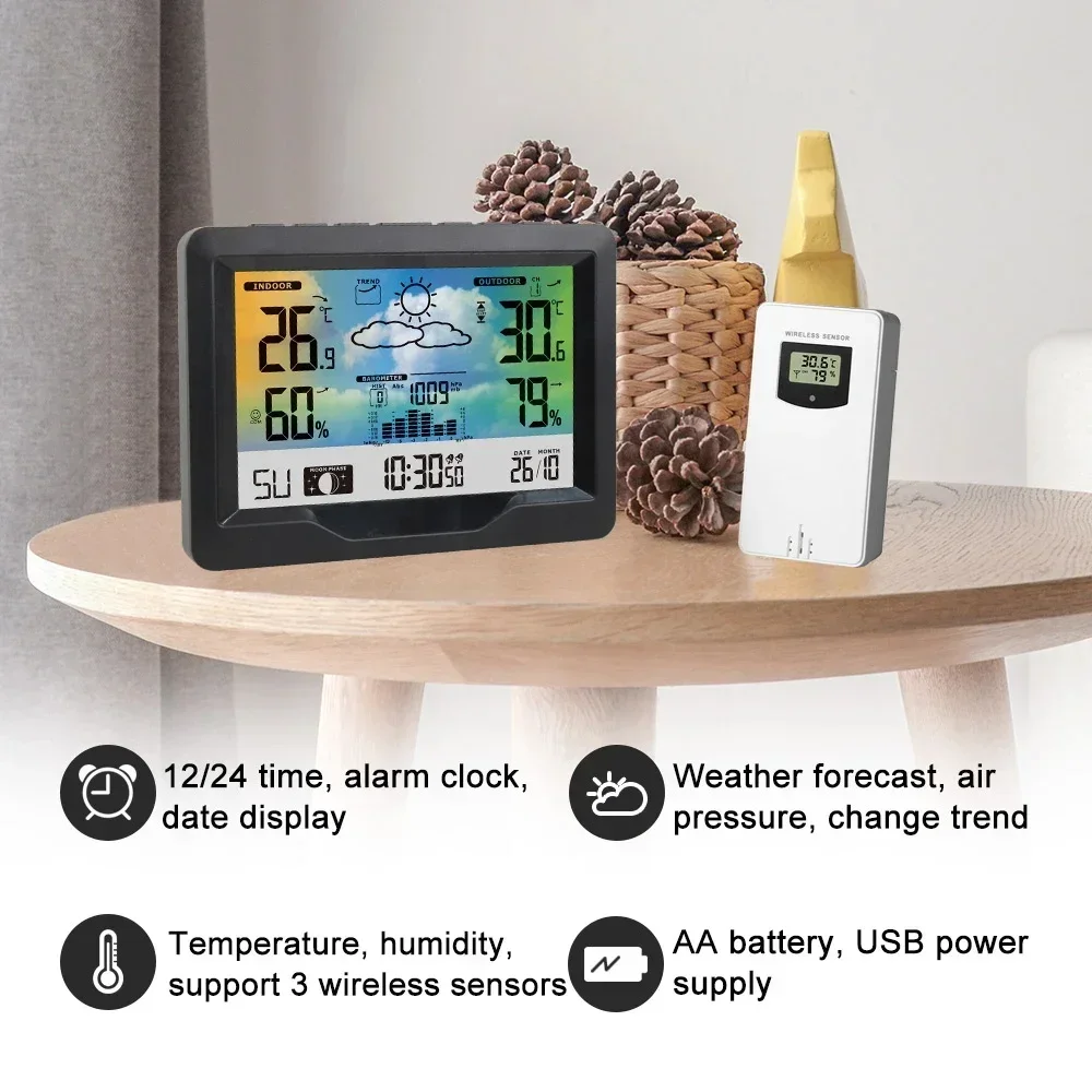 Newentor Q5 Weather Station Wireless Digital Indoor Outdoor Forecast With 3 Sensors Hygrometer Humidity Temperature