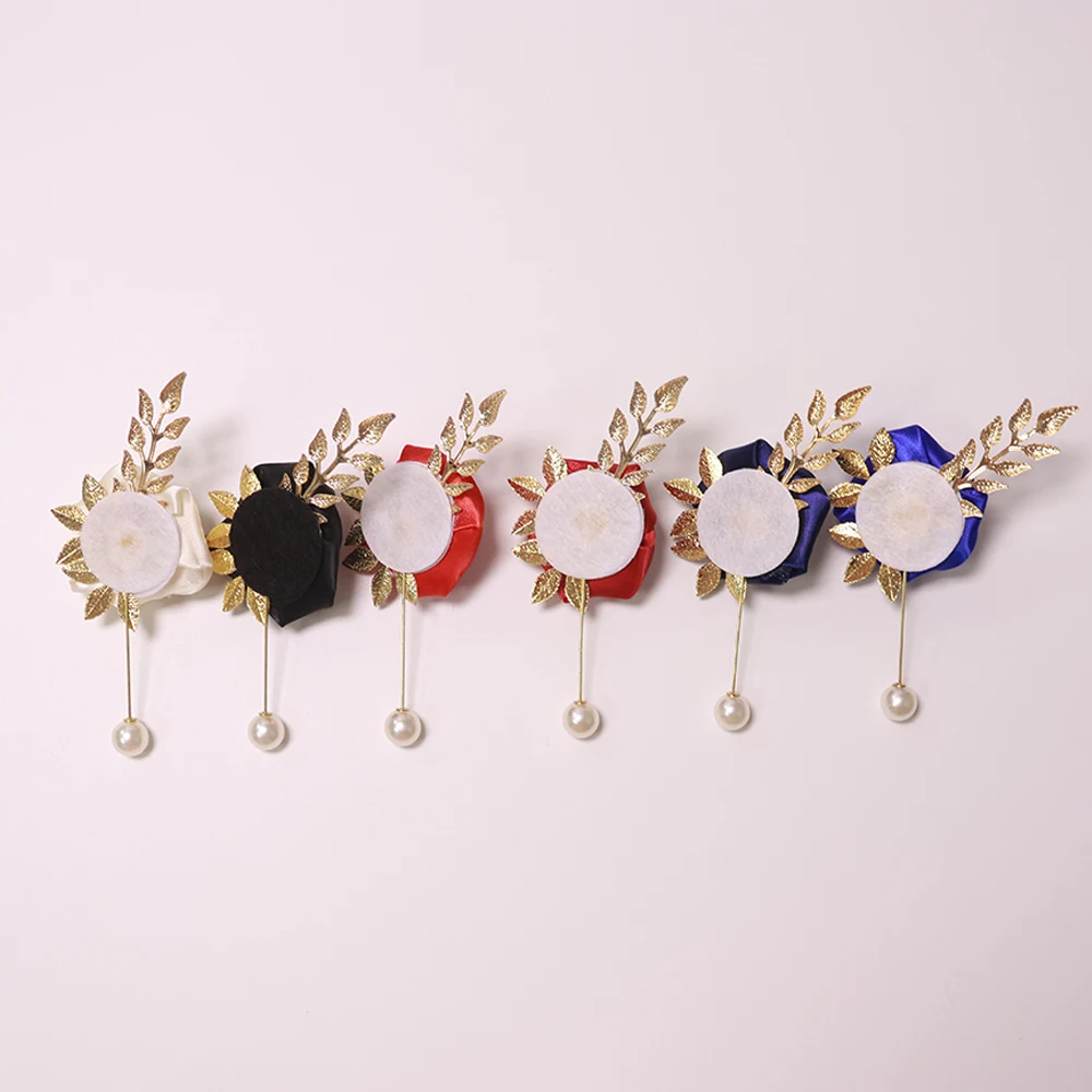 أنيقة الورد الاصطناعي العروة مع ورقة الزفاف التبعي زينة الصدر لمناسبات حفلات الزفاف #5