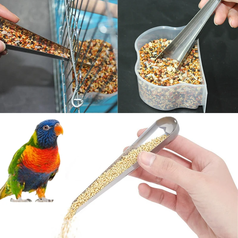 Parrot Food Dispenser Bird Feeder Metal Bird Food Spoon Bird Supplies Cage Tools Convenient Tool For Adding Parrot Food