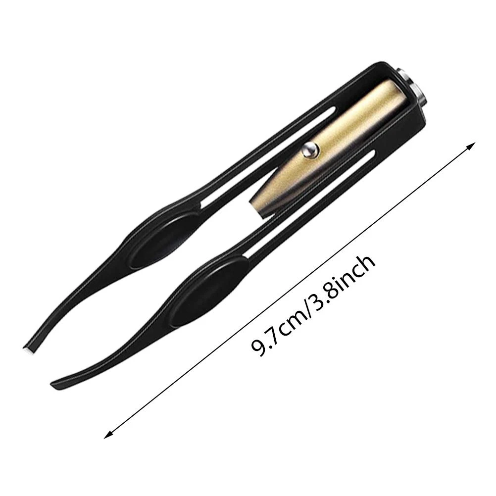 4 Pcs LED Tweezers Stainless Steel Tweezers with LED Light Makeup LED Light Eyelashes Eyebrow Hair Removal Illuminated Tweezers