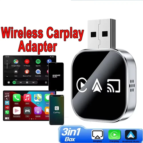 Imagen 1 del producto Adaptador Inalámbrico 3 en 1 para Carplay y Mirror Link, Conversión Instantánea de Cableado a Inalámbrico, Conexión Plug & Play para Carplay con Cable