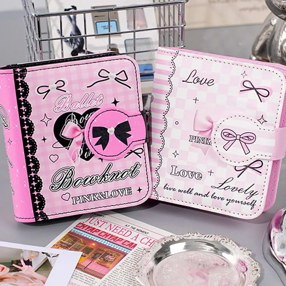 Милый фотоальбом с бантом и 20 карманами, 3-дюймовый мультяшный альбом для хранения карточек, держатель для фотокарт из искусственной кожи для студентов