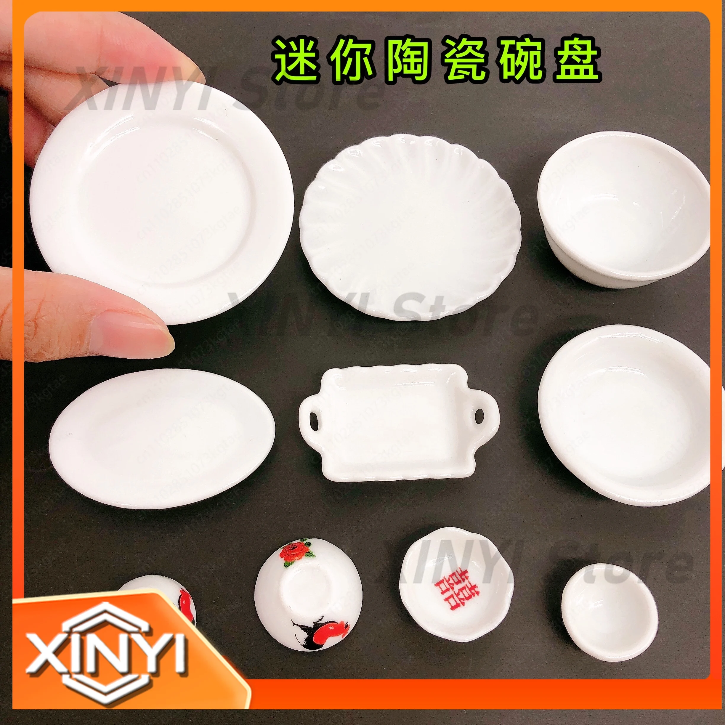 Mini Ceramic Soup Basin Plate Deep Bowl Vegetable Plate for Miniature Food Play Scene Model Doll House Accessories Decoration