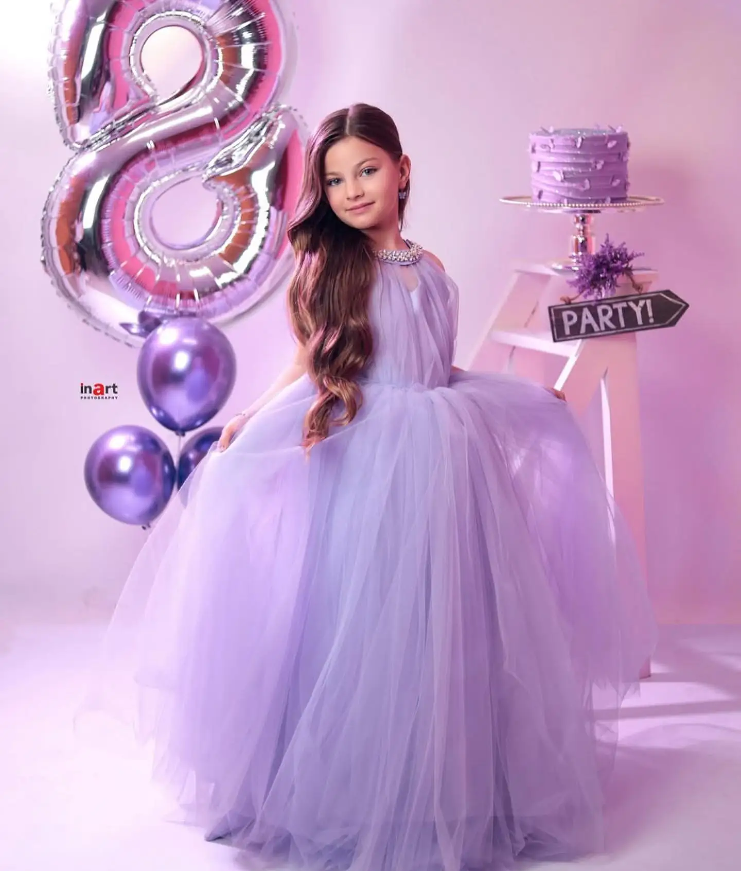 فستان بناتي على شكل زهرة اللافندر لحفلات الزفاف مع رسن مطرز من التل للفتيات فستان حفلات أعياد الميلاد 7-16 للفتيات الصغيرات