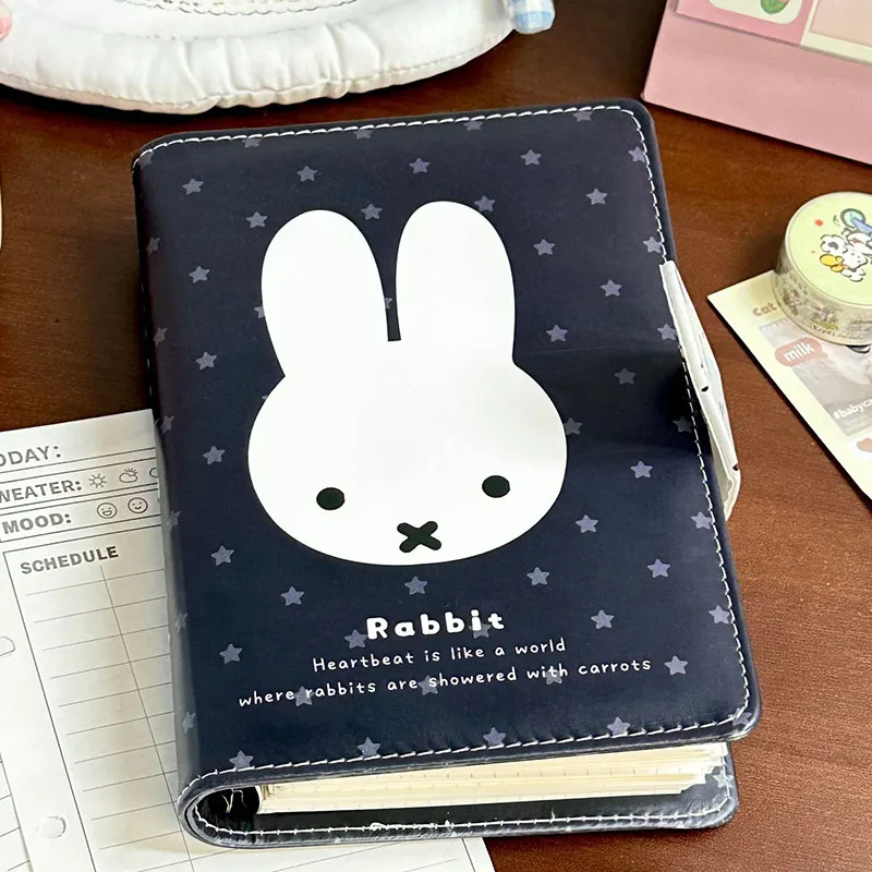 Cute Miffy Rabbit A6 Loose Leaf Notebook PU Leather Journal Cover Simple Cartoon Planner Detachable Students Diary Book Gifts