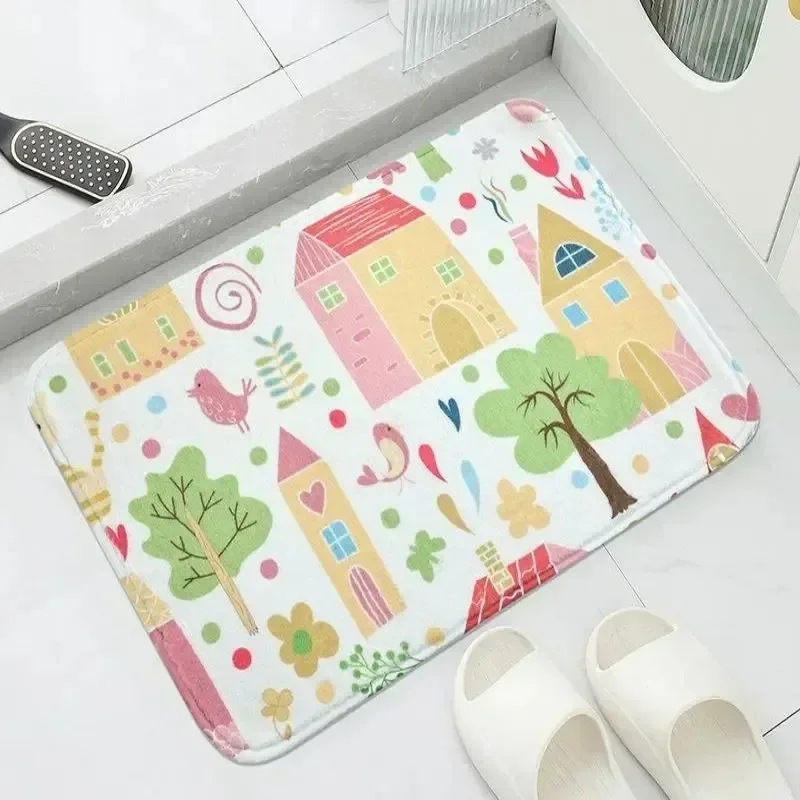 Colorful Flower Print Bath Mat Super Absorbent Bathroom Entrance Decor Carpet Non Slip Washable Footpad Household Bathroom Rug