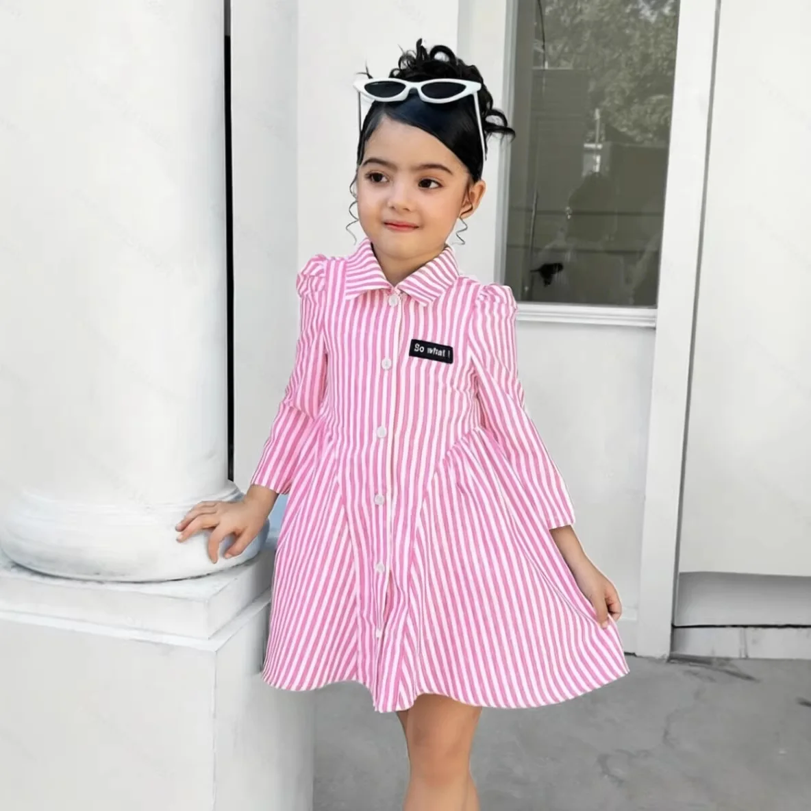 Girls' Vacation Casual Dress Long Sleeved Striped Tie and Lace Up Casual Dress for Spring and Autumn 2026 New